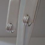 DOUBLE ROW HUGGIE EARRINGS W/ LAB DIAMONDS/ 925 STERLING SILVER / 12MM BY 4MM