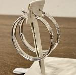 .925 Sterling Silver 4cm Diamond Cut Hollow Hoop Earrings