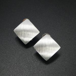 Brushed Matte Sheen 925 Sterling Silver Diamond Square Shape Stud Post Earrings