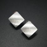Brushed Matte Sheen 925 Sterling Silver Diamond Square Shape Stud Post Earrings