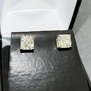 3MM-10MM Ascher Cut Created Diamond Silver 925 Solitaire Pretty Stud Earrings