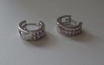 DOUBLE ROW HUGGIE EARRINGS W/ LAB DIAMONDS/ 925 STERLING SILVER / 12MM BY 4MM
