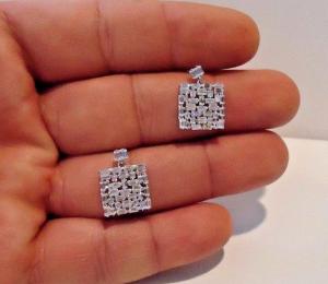 SQUARE DANGLING EARRINGS 2 CT BAGUETTE LAB CREATED DIAMONDS 925 STERLING SILVER 