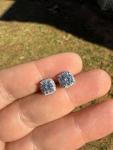 Real Moissanite Square Halo Stud Earrings 925 Silver Hip Hop Mens Ladies Iced