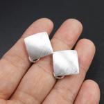 Brushed Matte Sheen 925 Sterling Silver Diamond Square Shape Stud Post Earrings