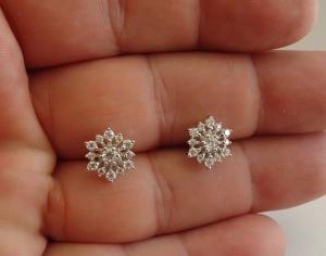 925 STERLING SILVER STUD EARRING STAR DESIGN 1 ct LAB CREATED DIAMONDS 10 X 10MM