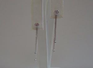 925 STERLING SILVER DANGLING BOX CHAIN EARRINGS W/ .75 CT LAB DIAMONDS