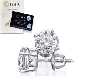 Moissanite Screw Back 925 Solitaire Stud Earrings GRA Certified D/VVS1