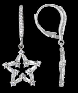 Marked 925 Sterling Silver CV Simulated Diamond Star Earrings-Baguette-Round