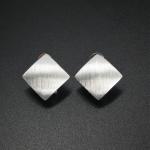 Brushed Matte Sheen 925 Sterling Silver Diamond Square Shape Stud Post Earrings