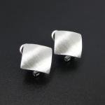 Brushed Matte Sheen 925 Sterling Silver Diamond Square Shape Stud Post Earrings