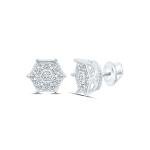 925 Sterling Silver Genuine Diamond 11mm 3D Cluster Hexagon Stud Earrings 1/6 CT