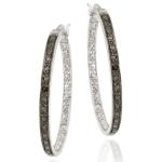 925 Silver Black Diamond Accent Hoop Earrings