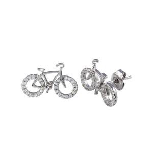 BICYCLE STUD EARRINGS W/ LAB DIAMONDS / 925 STERLING SILVER /NEW!!
