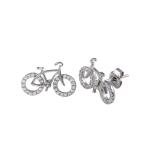 BICYCLE STUD EARRINGS W/ LAB DIAMONDS / 925 STERLING SILVER /NEW!!