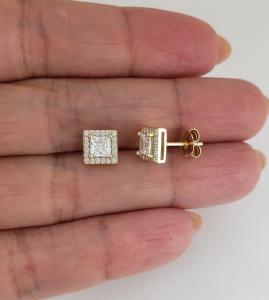 Men Women 925 Sterling Silver Simulated Diamond Square Stud Earrings