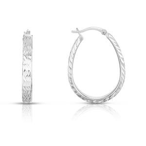 925 Solid Sterling Silver 35MM Oval Shape Diamond Cut Hoop Earrings - 3 Colors
