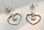 Daring Diamonds sterling silver 92.5  diamond heart earrings usa made 