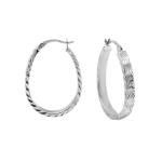 925 Solid Sterling Silver 35MM Oval Shape Diamond Cut Hoop Earrings - 3 Colors