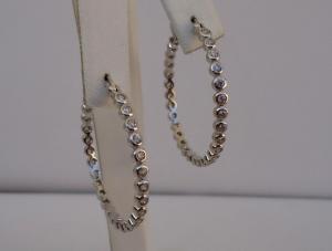 LADIES HOOP EARRINGS 925 STERLING SILVER 2.50 CT LAB SIMULATED DIAMONDS 36mm  