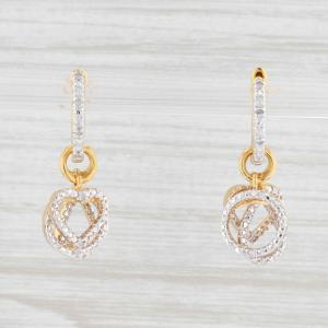 New Diamond Hoop Charm Earrings Sterling Silver Pierced Heart Teardrop Small