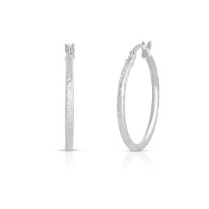 925 Sterling Silver Diamond Cut French Lock Round Hoop Earrings Sizes 25MM-40MM