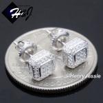 MEN WOMEN 925 STERLING SILVER BLING MOISSANITE 7MM 3D SQUARE STUD EARRING*ME258