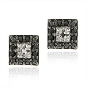 925 Silver .13ct Black Diamond Square Stud Earrings