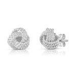 Italian Made .925 Sterling Silver Love Knot Diamond Cut Stud Earrings For Women