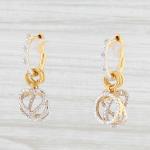 New Diamond Hoop Charm Earrings Sterling Silver Pierced Heart Teardrop Small