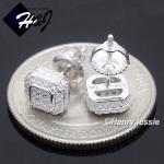 MEN WOMEN 925 STERLING SILVER BLING MOISSANITE 7MM 3D SQUARE STUD EARRING*ME258