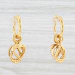 New Diamond Hoop Charm Earrings Sterling Silver Pierced Heart Teardrop Small