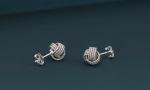 Italian Made .925 Sterling Silver Love Knot Diamond Cut Stud Earrings For Women