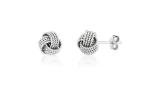 Italian Made .925 Sterling Silver Love Knot Diamond Cut Stud Earrings For Women