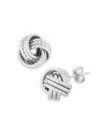 Italian Made .925 Sterling Silver Love Knot Diamond Cut Stud Earrings For Women