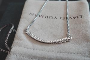 DAVlD/YurmanStering/Silver/Crossover/Bar Pendant Necklace with Diamonds 16-17"