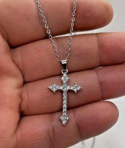 Cross necklace pendant with simulated lab diamonds 925 sterling silver