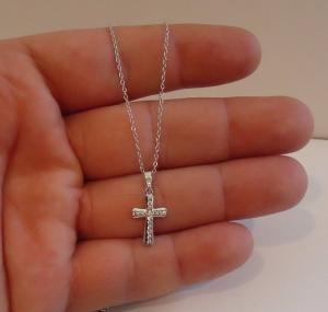 CROSS NECKLACE PENDANT W/ .45 CT  LAB CREATED DIAMONDS 925 STERLING SILVER 