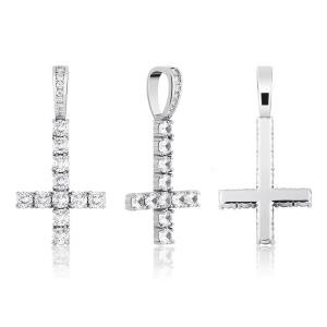 Inverted Upside Down Cross with Rope Chain Solid 925 Sterling Silver CZ Diamonds