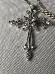 Sterling Silver Large Cross Pendant Diamond Rhinestones Sterling Chain Necklace