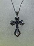 JTV Sterling Silver Blue Diamond Cross Pendant Necklace 