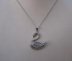  925 STERLING SILVER SWAN LADIES NECKLACE  PENDANT 3 CT LAB CREATED DIAMONDS