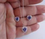  925 STERLING SILVER NECKLACE PENDANT & EARRING LAB CREATED  DIAMOND/TANZANITE