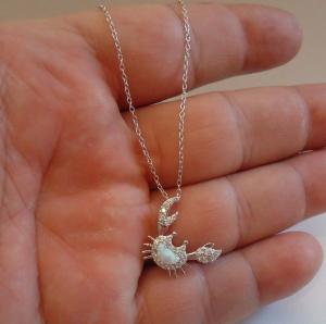  925 STERLING SILVER CRAB NECKLACE PENDANT W/ .75ct  OPAL / LAB DIAMONDS/18''