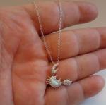 925 STERLING SILVER CRAB NECKLACE PENDANT W/ .75ct  OPAL / LAB DIAMONDS/18''