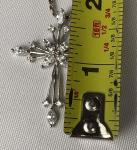 Sterling Silver Large Cross Pendant Diamond Rhinestones Sterling Chain Necklace