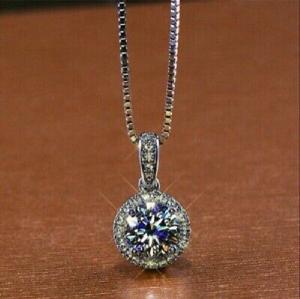 2.25Ct Round Cut VVS1/D Diamond Halo Pendant Free Chain 14k White Gold Finish