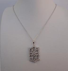  925 STERLING SILVER NECKLACE PENDANT W/ 2 CT LAB CREATED DIAMONDS/18'' LONG 