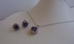  925 STERLING SILVER NECKLACE PENDANT & EARRING LAB CREATED  DIAMOND/TANZANITE