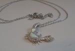  925 STERLING SILVER CRAB NECKLACE PENDANT W/ .75ct  OPAL / LAB DIAMONDS/18''